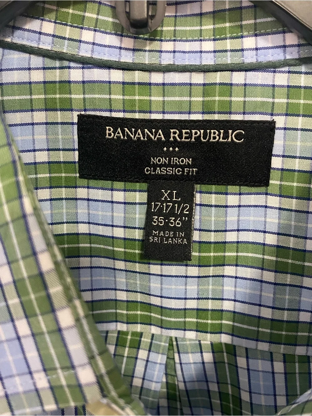 Banana Republic Green and Blue Plaid Button-Down XL Non-Iron Shirt Preppy